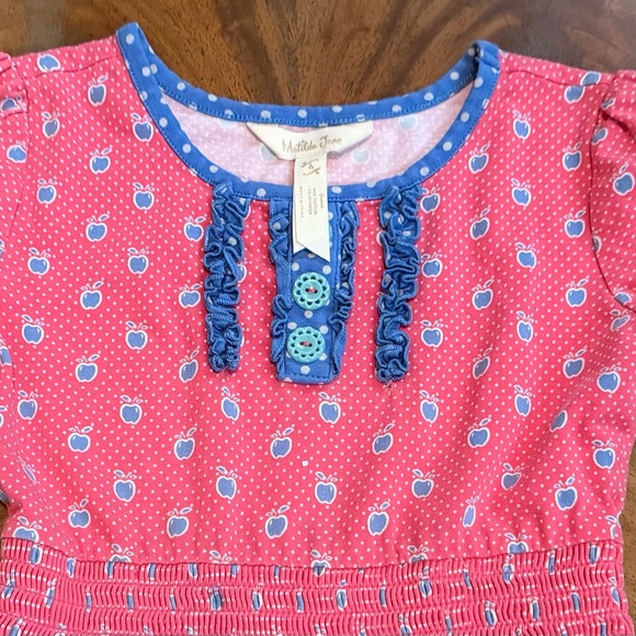 Matilda Jane Vault Honeycrisp Lap Dress Sz 4 Red Blue Apples - Picture 2 of 6